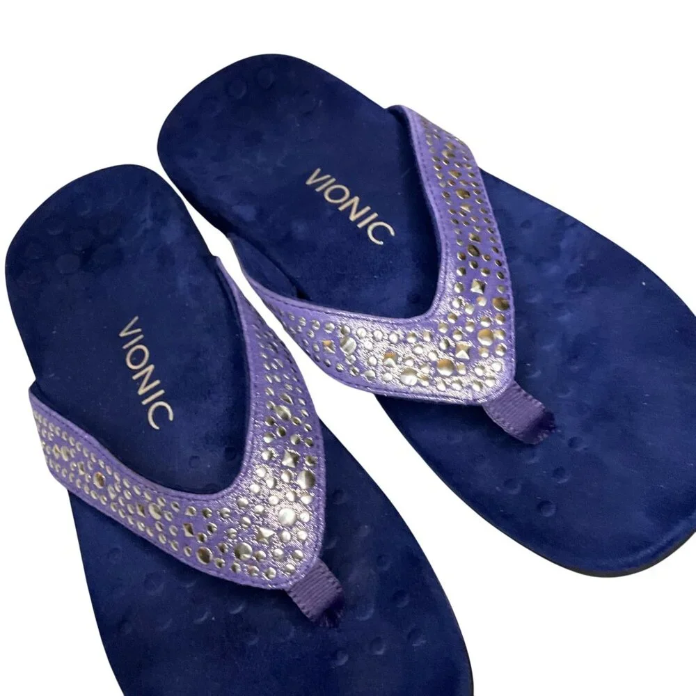 Vionic Womens Orthotic Flip-Flops Size 8 blue Studded   Footbed Slip-On Sandals - Picture 6 of 6
